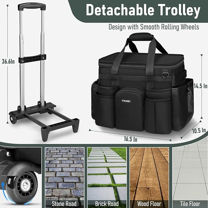 Ytonet XXL Rolling Cleaning Caddy, Large Cleaning Caddy with Wheels | Water Resistant Rolling Caddy for Cleaning Supplies, Cleaning Caddy Bag, Tool Organizer, Cleaner bags for Housekeepers