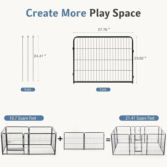 DUMOS Dog Playpen 2 Panels 24 Inch Indoor Outdoor Metal Pet Fence | Foldable Dog Play Pen with Door, Portable Exercise, RV Camping, Puppy Small Dogs