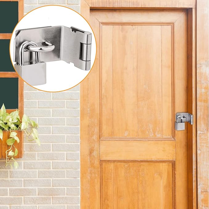 2 Pack 90 Degree Stainless Steel Padlock Door Clasp, 4 Inch Security Lock Latch Hasp, for Garden Wooden Gate, Shed Barn Door, Closets, Cabinets, Pet Cage, Storage Box, Silver