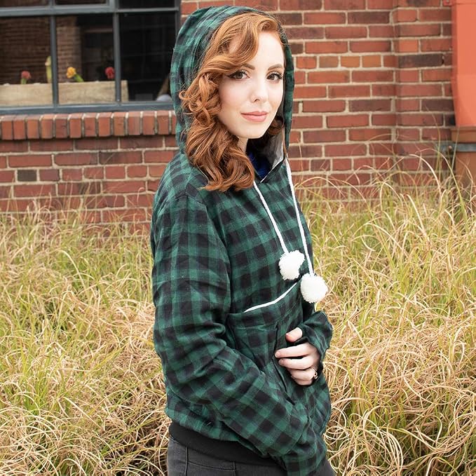 Pet Pouch Hoodie - Cat Dog Holder Sweatshirt Large Pocket Carrier Pullover Tops for Women (Green+Black, XXX-Large)