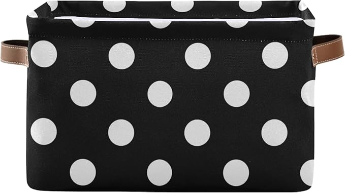 susiyo Large Foldable Storage Bin Black White Polka Dot Fabric Storage Baskets Collapsible Decorative Baskets Organizing Basket Bin with PU Handles for Shelves Home Closet Bedroom Living Room-2Pack