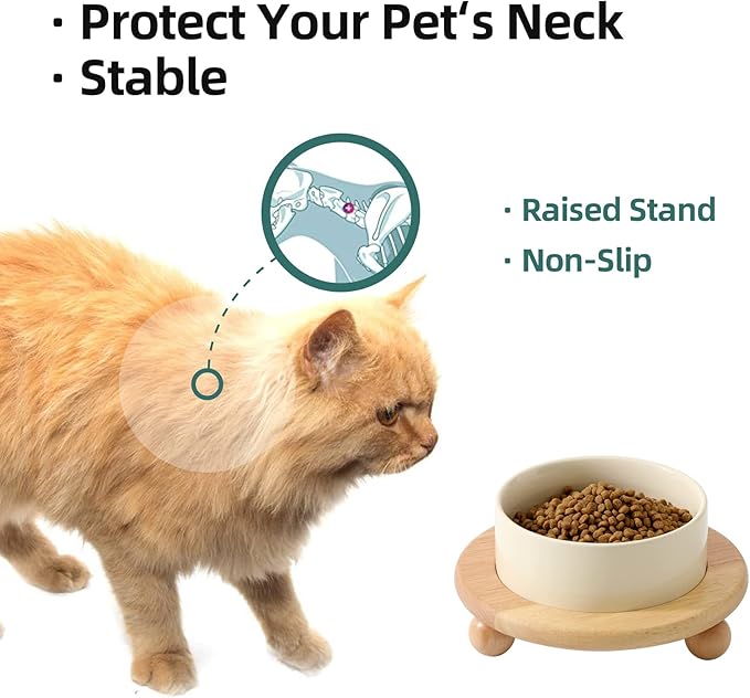 Havniva Ceramic Elevated Cat Food and Water Bowl, Kitty Bowl, Raised Cat Dish, Pet Feeder (5.1 in,1 x Light Yellow + Stand)