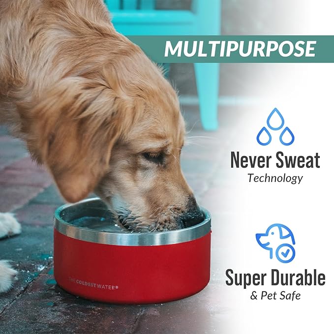 Coldest Dog Bowl - Anti Rust Metal, Non Slip, 3 Layers Insulated Stainless Steel Dog Bowls - Spill Proof & Heavy Duty - Water Bowl for Dogs, Cats, Dish Washer Safe (64 oz, Saturns Purple Glitter)