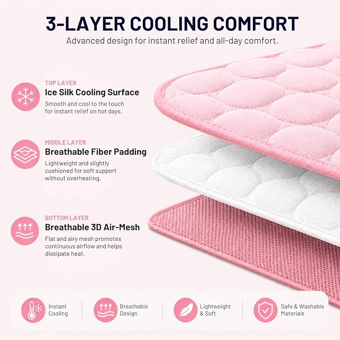 Doggykingdom Cooling Mat for Dogs – Ice Silk Self-Cooling Pet Pad for Dogs & Cats, Breathable Washable Cooling Pad for Crate, Kennel, Car & Floor, Summer Sleeping Mat, No Water Needed, Pink, X-Small