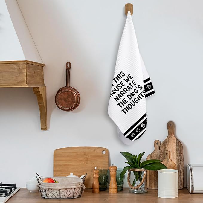 Funny Dog Kitchen Towels, Dogs Mom Gifts for Women, Dog Mom Dad Lovers Gifts, in This House We Narrate the Dogs Thoughts Decorative Hand Towels for Kitchen Bathroom Decor, 16x24 Inch
