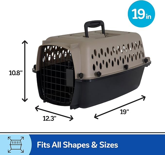 Petmate Vari Dog Kennel, Carrier, XS 19in, Up to 10lbs, Taupe | Airline Friendly and Made of Durable Plastic, This Pet Crate Works Great for Home and Travel