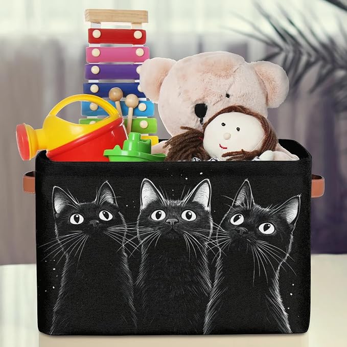 Curious Black Cats Storage Boxes Theme Storage Nursery Baskets with Handle Closet Collapsible Organizer Shelf Bins for Book Cloth 15 X 11 X 9.5 IN