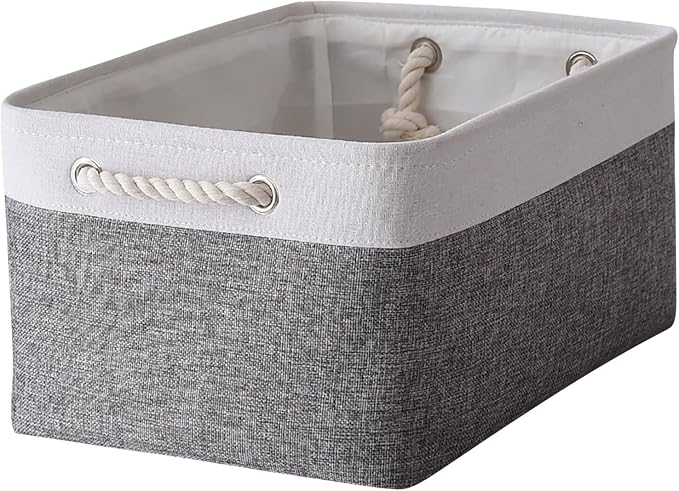 Organization and Storage Basket for Organizing- 16x12x8 inch 1 Pack Fabric Storage Cubes, Collapsible Storage Bins for Shelves Organizer Gift Closet Cloth Toy (White & Grey)