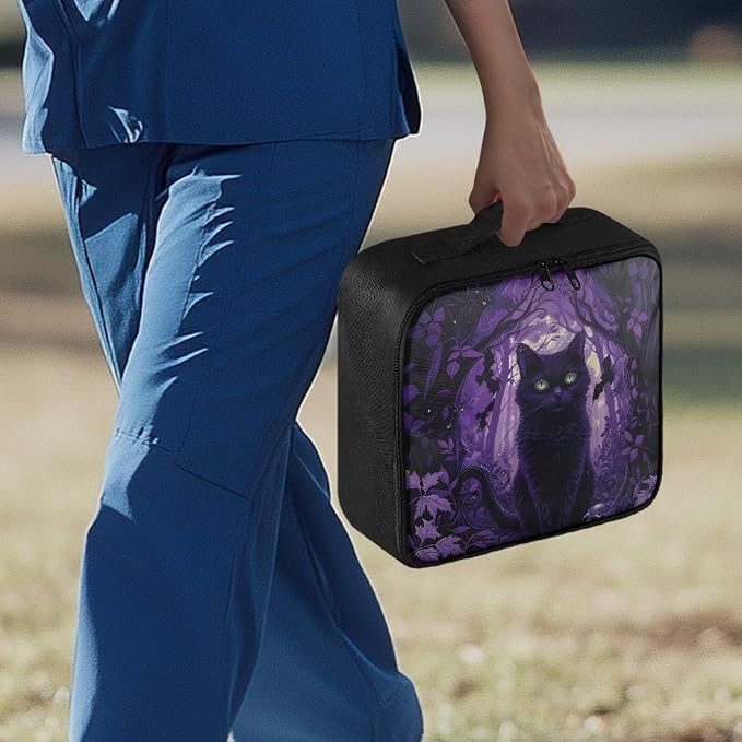 First Aid Case Purple Gothic Black Cat First Responder Case for Emergency Teams and Family Use Includes Modular Inserts Wear Resistant Zippers