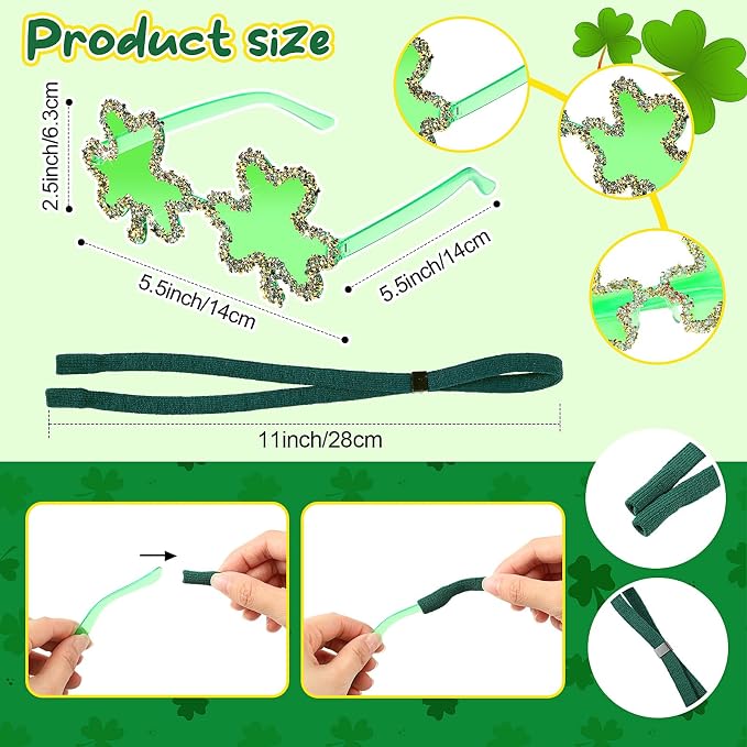 St. Patrick's Day Dog Sunglasses with Adjustable Strap, Green Shamrock Pet Glasses Accessory for Medium Large Dogs Cats, Irish Festival Parade Costume & Photo Prop(Shamrock)
