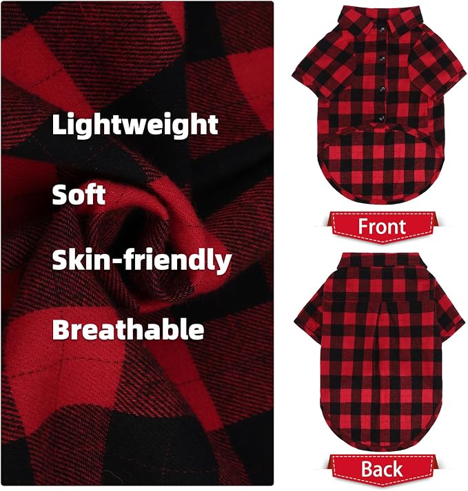 PUPTECK Classic Plaid Dog Shirt, Puppy Polo T-Shirt Clothes, Red S | Soft Cotton Button Up Dog Clothes for Small Medium Dogs Boy Girl, Fashion Pet Tee, Chic Casual Pet Outfit Apparel