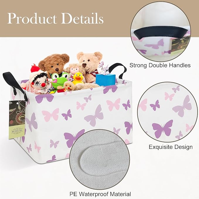 Rectangle Foldable Storage Basket Handles For Home, Butterfly | Waterproof reinforced handles, perfect for shelf use, organizes clothes, daily items and pet supplies