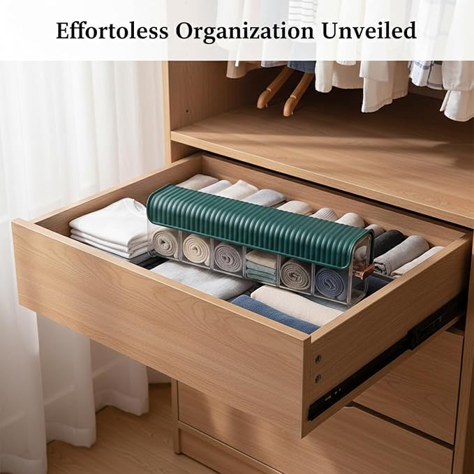 Stackable Storage Box with Dividers, Clear PET Plastic Organizer for Accessories & Essentials, Space-Saving Drawer Bin