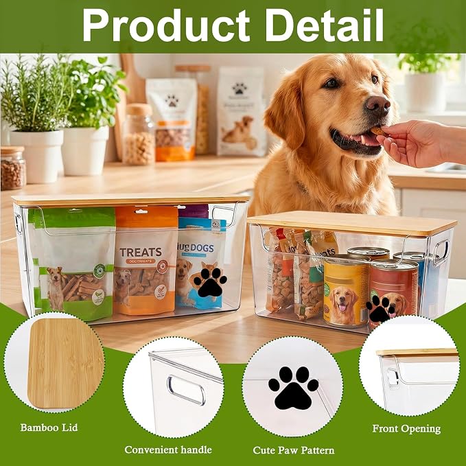 2pack Dog Storage Organizer, Clear Dog Treat Container with Bamboo Lids, Stackable Pet Treat Organizer, Ideal for Organizing Dog Cat Treat Snack,Chews, Can Food,Supplements