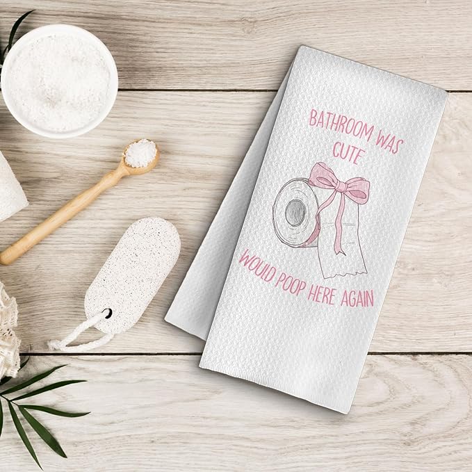 Funny Coquette Bathroom Hand Towels, Preppy Girly Pink Bow Paper Roll Would Poop Here Again Decorative Hand Towels for Bathroom Washroom Toilet Restroom, 16x24 Inches