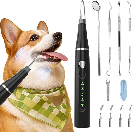 Plaque Remover for Teeth, Pet Ultrasonic Cleaner, Dog Plaque and Tartar Remover with LED Light, Dog Teeth Cleaning Dental Care Kit for Tartar and Stains, Suitable for Dogs and Cats (Black-1)