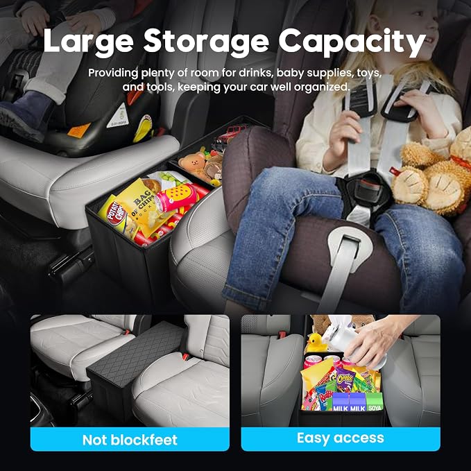 Autorder Car Seat Organizer for 2020-2025 2026 Kia Telluride Accessories Portable Backseat Organizer with Lid Handles Multipurpose Car Floor Storage for Kids Toys Baby Products Daily Necessities