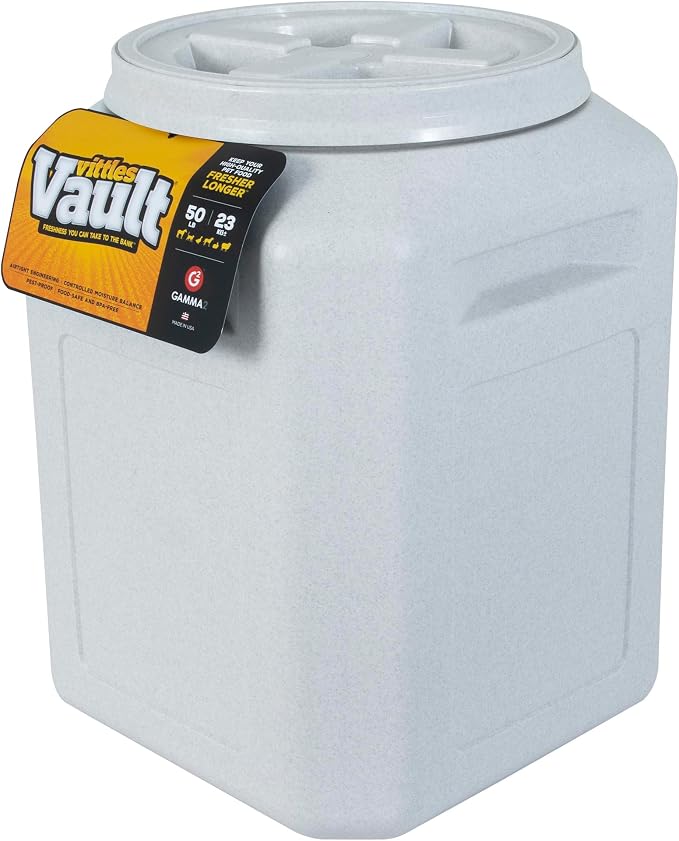 Vittles Vault Airtight Pet Food Storage Container + Scoop, Fits Up to 50lbs | Stores Dog Kibbles, Bird Seed, Oatmeal, Rice, Flour and Cereal in BPA Free Plastic, Sealed Airtight, Made in USA, with Scoop