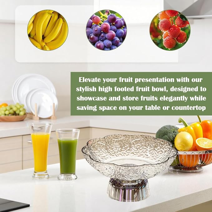 Fruit Bowl Pedestal Bowl Footed Wedding Fruit Stand Multipurpose Storage Organizer for Kitchen Counter Snack Bread Dessert, C White and Silver