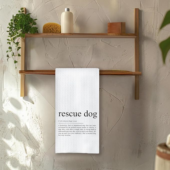 Chicimln Rescue Dog Definition Kitchen Towels, Rescue Dog Lover Gifts Decorative Hand Towels for Bathroom, Dogs Lover Mom Dad Gifts Dish Tea Towel Drying Cloth for Kitchen Decor, 16x24 Inch