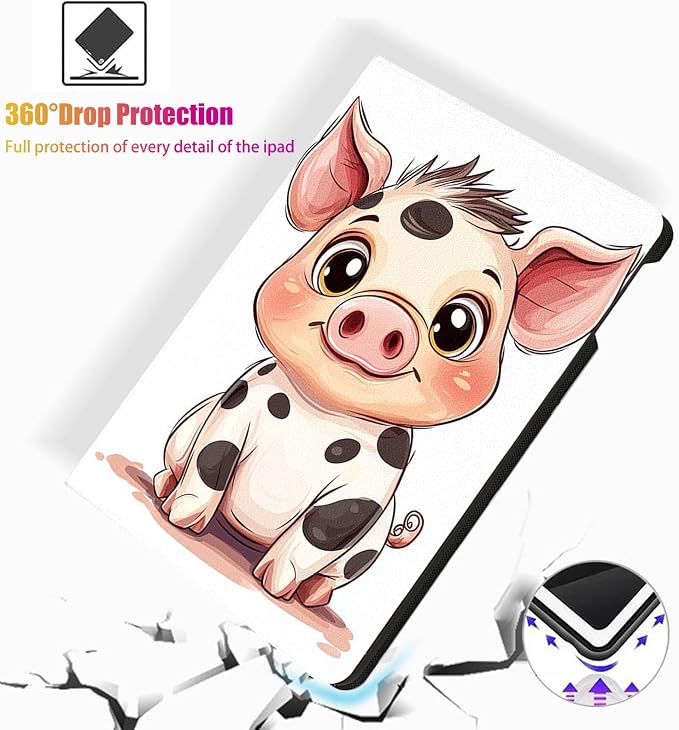 for Microsoft Surface Pro 7 Plus,Surface Pro 7/6/5/4 12.3" Tablet Case,Auto Wake/Sleep,Adjustable Stand Protective Cover - Cute Cartoon Pig