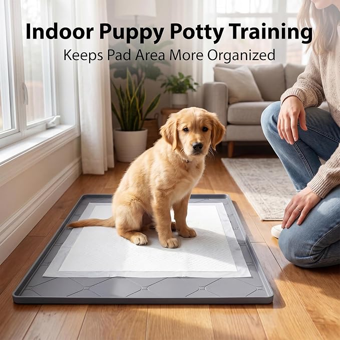 Dog Pee Pad Holder Tray, Silicone Mat 40 x 22 in, Raised Edge | Raised leakproof edge, waterproof silicone, easy-clean surface, for puppy training, senior dogs, home use