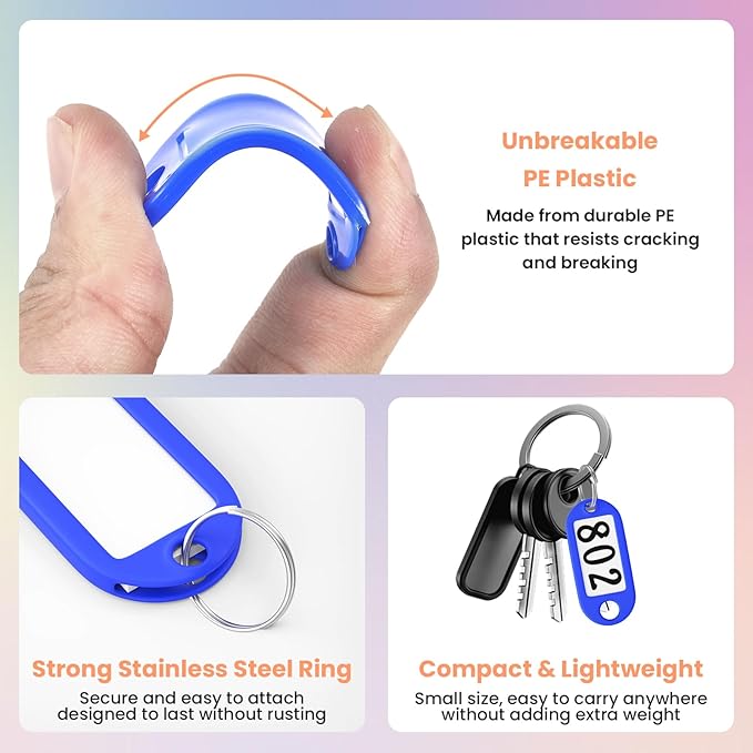 70 Pcs Plastic Colored Key Ring Tags with Labels - Key Tags Identifiers,Name Tags and Labels,Adapt to USB Drive,Key Chains with Label,Pets Key Id,Small Luggage