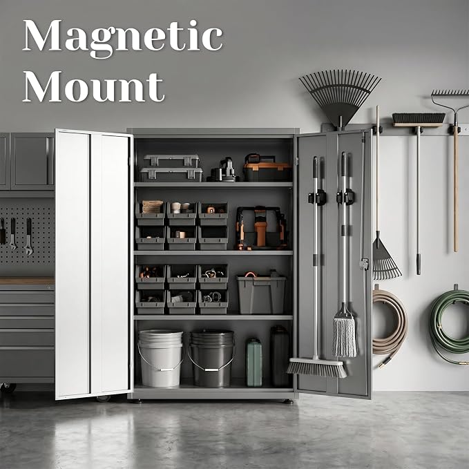 8pcs Magnetic Mop Broom Holder, Space-Saving Movable Magnetic Broom Holder Rack, Anti-Slip Wall Mounted Utility for Work Garage Laundry Kitchen RV Van Accessories (Black)