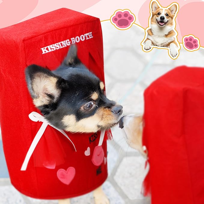 Hallowen Dog Kissing Booth Costume Headpiece for Pets, S/M | Hallowen Pet Headwear for Dogs Cats with Red Fabric Hearts, Valentine Party Birthday Photo Prop, Fun Costume Gift for Pups