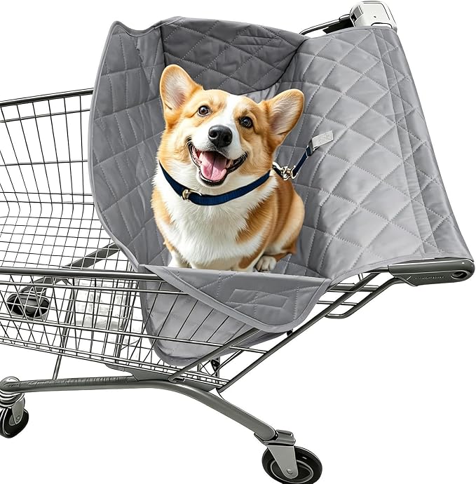 Portable Shopping Cart Cover for Dogs, with Jump Prevention Guard, 57x37x40cm, Pet Grocery Cart Seat Cover with Carry Bag, Pet Travel Shopping Protector, Stain Resistant, for Supermarket Outdoor