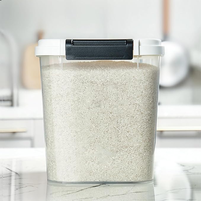 HANAMYA 30 LB Rice Storage Container with Measuring Cup, BPA free, For Rice | Grain | Pet Food | Flour, 1 count, Clear & Black
