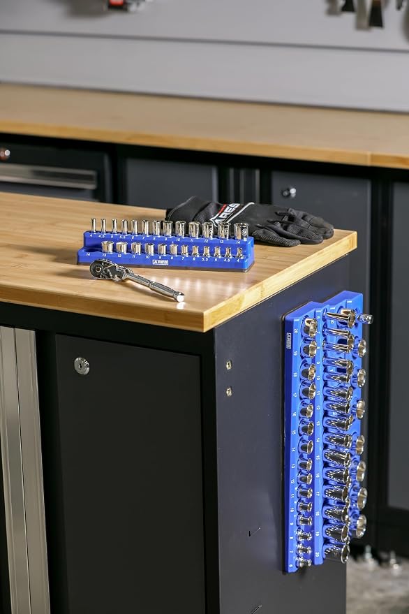 ARES 60036 3-Pc 1/4,3/8,1/2-In Blue Metric Magnetic Socket Organizer | Part No. 60036; Includes 1/4-Inch, 3/8-Inch, and 1/2-Inch Socket Holders