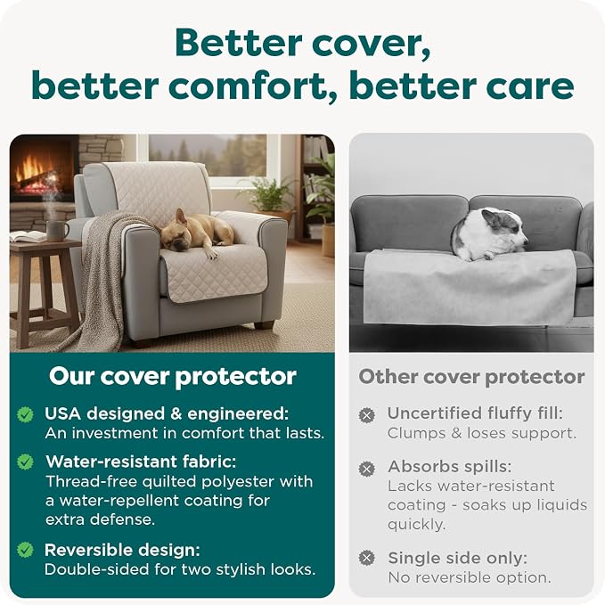 FurHaven Water-Resistant Sofa Cover for Dogs & Cats, Reversible Couch Protector with Secure Straps and Pinsonic Quilted Fabric, Machine Washable Couch Cover, XL Sofa, Gray Mist