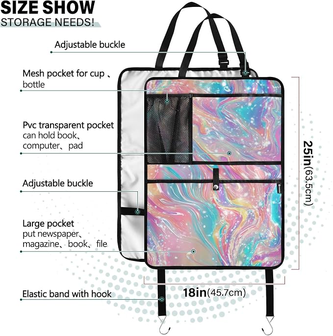 2 Pack Back Seat Car Organizer with Storage Pockets Kick Mats Back Seat Protector Hanging Car Organizer Automotive Seat Back Cover Organizers Pink Liquid Gradient