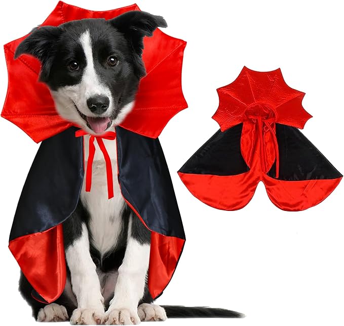 GOYOSWA Dog Halloween Costumes, Dog Vampire Cloak Costume Devil Vampire Cloak Cape Halloween Costumes for Small Medium Large Dogs Pets (Small)