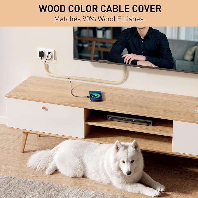 AGPTEK Cable Sleeve, 6.6ft - 1.5 inch Cable Management Cord Hide,Wood Color | Desk Cord Cover Organizer Wire Hider for Office Computer TV Wire Loom Tubing Pet-Proof Cord Protector from Cat Dog Chewing