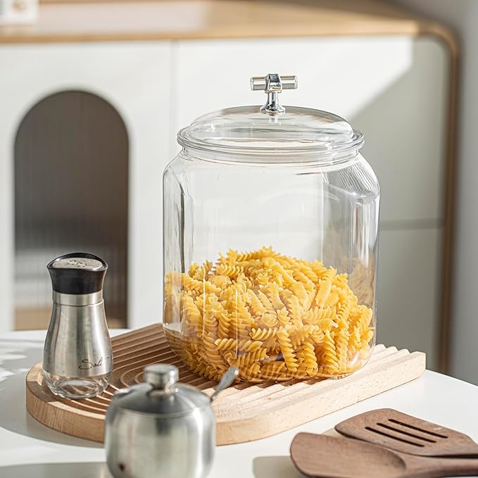 KEKEHOME 152oz Plastic Food Storage Jar with Airtight Seal Lid, Square Kitchen Counter Container for Cookies, Candy, Pasta, Dry Goods for Pantry Organization，4.5L