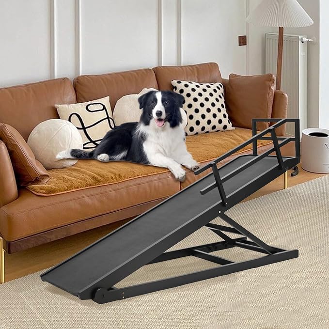 Dog Ramp for Bed & Couch, Foldable Wooden Pet Ramp, 5 Adjustable Heights | Height up to 31", Portable Dog Ramp with Non-Slip Rubber Surface & Safety Railings, Pet Ramp for Small, Large, Senior Dogs
