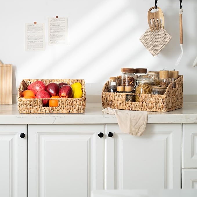StorageWorks Pantry Baskets for Organizing, Hyacinth Storage Baskets,2-Pack | Pantry Organizers and Storage with Built-in Handles, Wicker Storage Baskets for Shelves, Wicker Baskets for Organizing