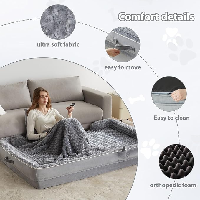 WNPETHOME Orthopedic Washable Human Dog Bed for Adult & Dog Cozy Sleep | Human Size Waterproof Big Soft Dog Couch Sofa Bed for Dogs & Adult Relax with Removable Cover Pet Bed Grey 71x46 Inch