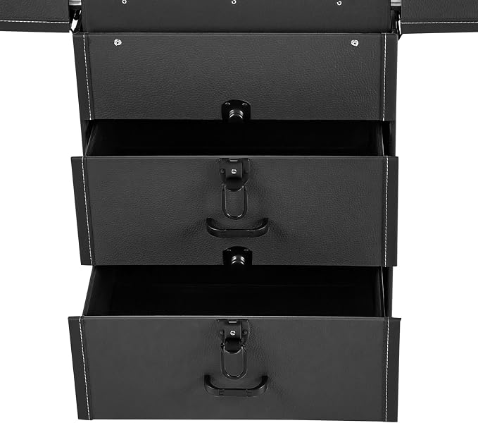 Large Rolling Makeup Case w/Mirror for Professionals,14.57 * 9.45 * 25.98in Rolling Makeup Train Case ,4 Trays & 2 Drawers,Lockable Cosmetic Organizer for Salon,Home, loading 110.23 lbs (black#2)