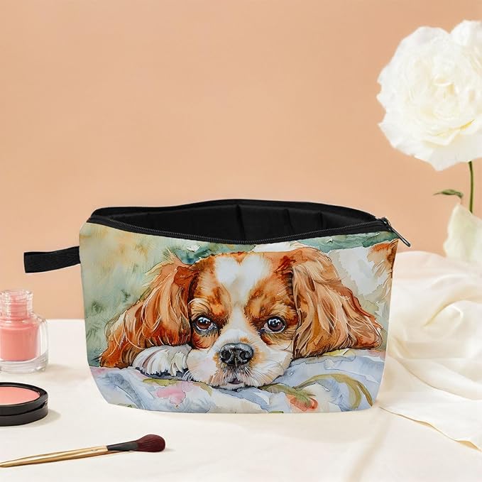 Cavalier King Charles Spaniel Makeup Bag Adorable Dog Print Cute Cosmetic Pouch for Dog Lovers Travel Toiletry Organizer Gift for Pet Enthusiasts