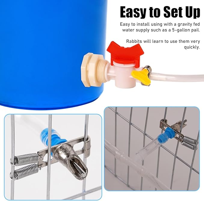 Automatic Rabbit Watering System, Rabbit Waterer Kit System Gravity Fed Include 6 Sets of Nipple Drinkers and 16 Feet of ID 5/16" Hose