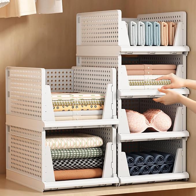 This Foldable & Stackable Clothes 5-Tier Drawer Shelf for Bedroom Kitchen Living Room Bathroom Office - White (H-18cm) - Versatile Storage Solution