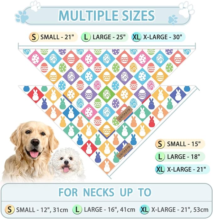 Easter Dog Bandanas, 2-Pack Triangle Reversible Bunny Eggs Pet Scarves, Premium Fabric, Bandana for All Boys Girls Dogs (Checkered, One Size)