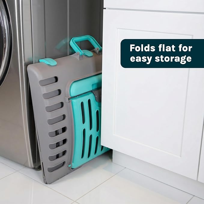 SportPet Large Hard-Sided Travel Cat Carrier - Cat Carrier with Patented Wide Side-Opening Door, Foldable Portable Pet Carrier with Removable Bed for Cats & Small Pets up to 25lbs - Gray