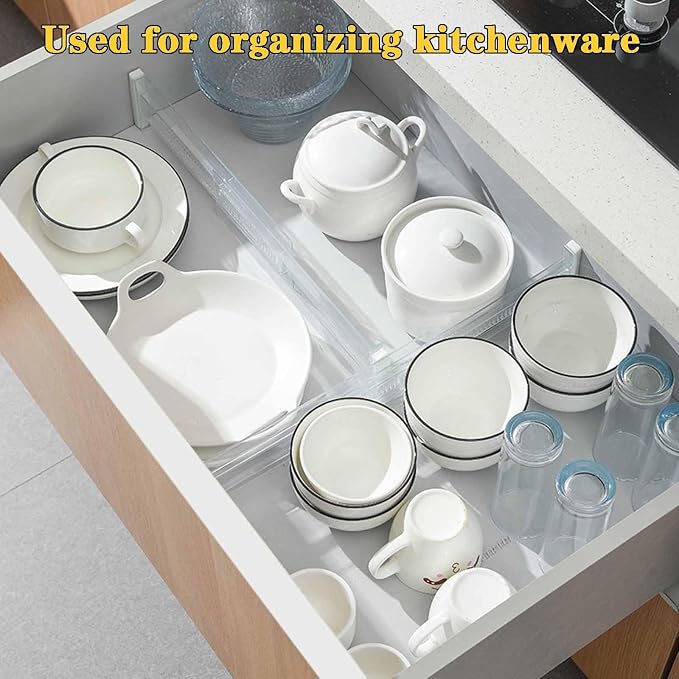 Drawer Dividers for Clothes,3.15" High 11.34"-19.69"(4pcs, white‌) | Adjustable Expandable Dresser Drawer Organizer, Clear Plastic Separators for Dresser, Baby Clothing