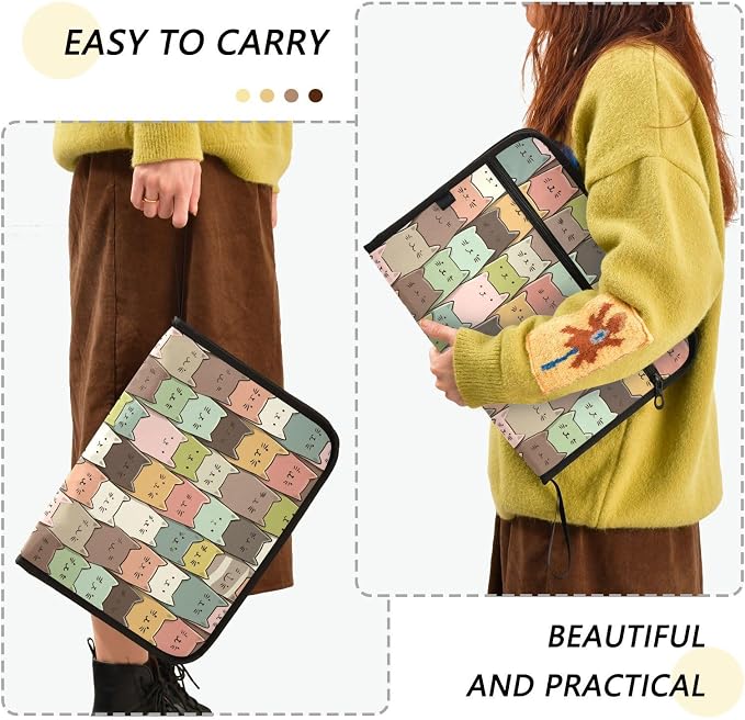13 Pocket Zipper Expanding File Folder A4 Cat Funny Cartoon | Accordion File Organizer with Front Pouch A4 Letter Size Portable Folders for Documents Receipt School Office Supplies