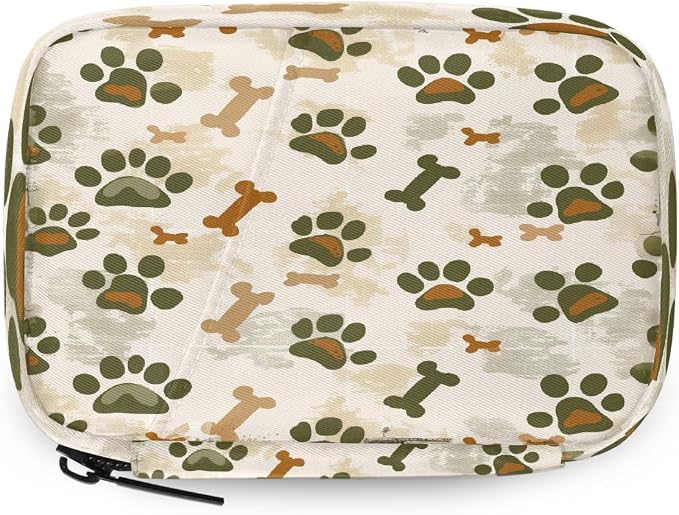 Weekly Pill Organizer Travel Size Bag with Removable 7 Day Pill Box Portable Vitamin Case Purse with Zipper,Camouflage Pet Paws Beige