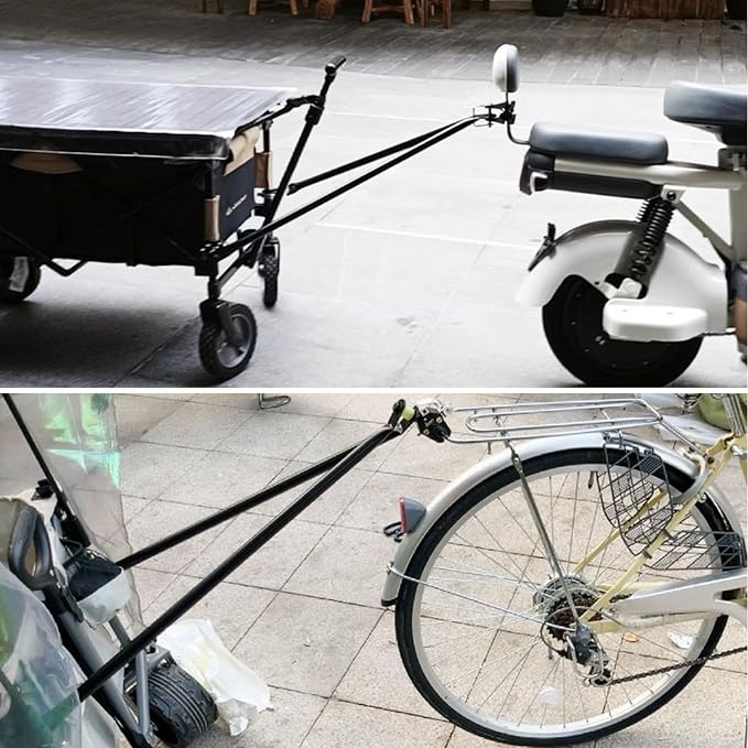 Bike Trailer Hitch for Wagon Camping Rolling Cart Collapsible Wagon with 360° Swivel Joint & Shock Absorber, Quick-Release Clamps for Folding Wagons, Pet Carts & Garden Trailers